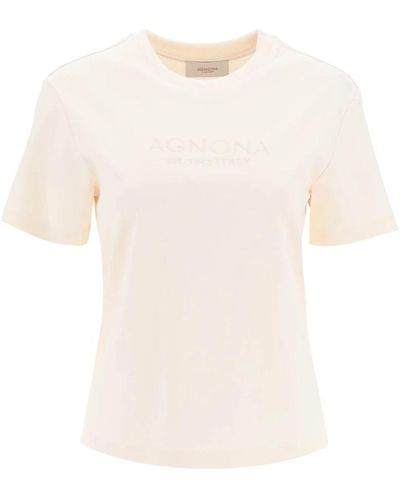 Agnona T-shirt mit gesticktem logo - Natur