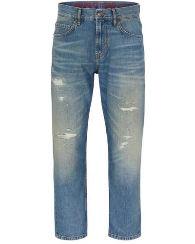 BOSS Vintage wash cropped jeans - Blau