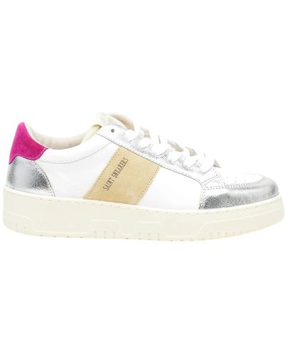 SAINT SNEAKERS Sneakers in pelle bianca con dettagli argento e fucsia - Bianco