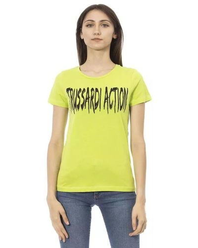 Trussardi Camiseta de algodón verde de manga corta con estampado delantero - Amarillo