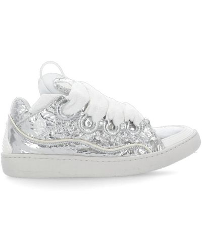 Lanvin Sneakers in pelle argento con logo in rilievo - Bianco