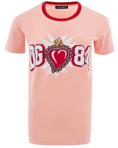 Dolce & Gabbana Magliette rosa in cotone con logo stampato