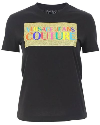 Versace T-shirt 71dp 613 r 23 logo col. glitter cotton jersey - Negro