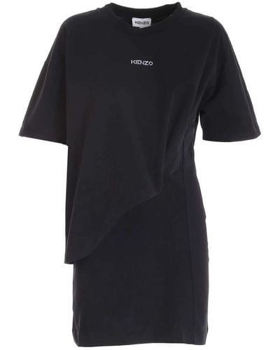 KENZO Asymmetrisches Logo T-Shirt Kleid - Schwarz