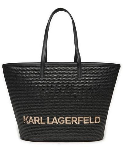 Karl Lagerfeld Sommer raffia tote tasche - Schwarz