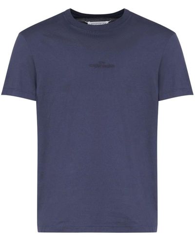 Maison Margiela Blaue t-shirts mit besticktem logo