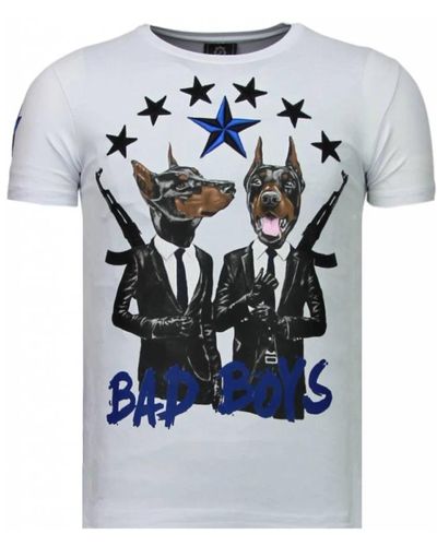 Local Fanatic Bad boys pinscher rhinestone - t-shirt - 5774w - Blau