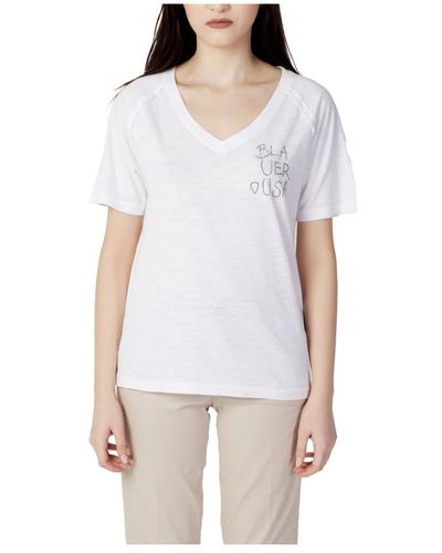 Blauer Camiseta de mujer con logo lateral - Blanco