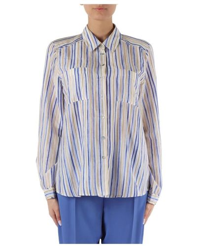 Marella Camisa de seda y algodón con cuello clásico - Azul