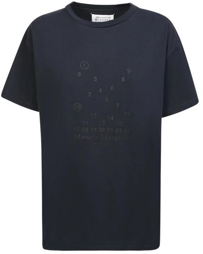 Maison Margiela Camiseta de algodón negra iconica con logo four stitches - Azul