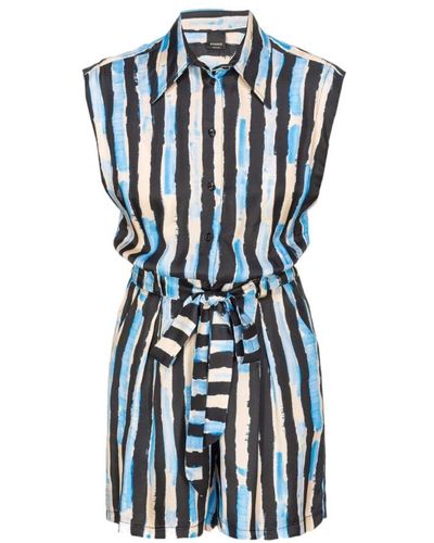 Pinko Short Jumpsuit With Painted-stripe Print - Blue