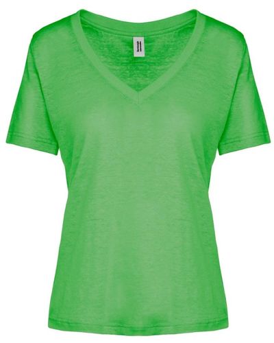 Bomboogie Camiseta de jersey de lino con cuello en v - Verde