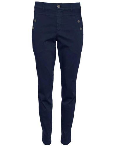 2-Biz Slim-Fit High-Waist Navy Hose mit Smarten Knopfdetails - Blau