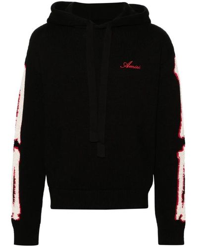 Amiri Baumwollstrick hoodie mit besticktem logo - Schwarz