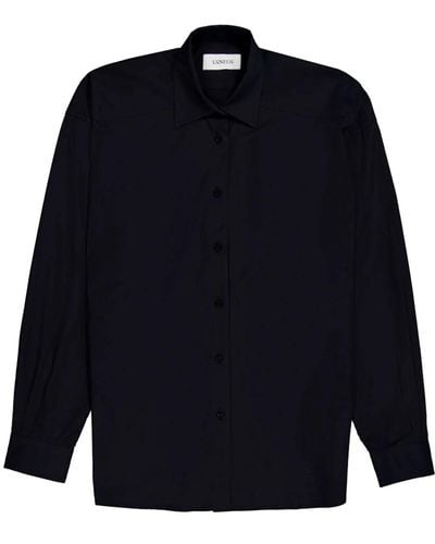 Laneus Camisa negra clásica oversize con botones logo - Azul