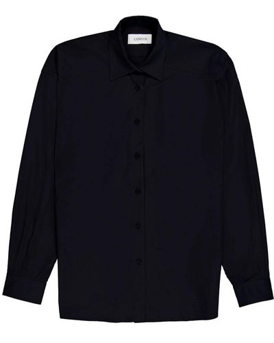 Laneus Oversize nero classico camicia con bottoni logati - Blu