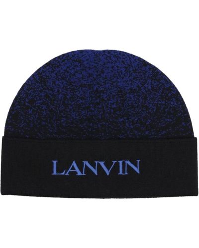 Lanvin Blauer wollhut mit besticktem logo