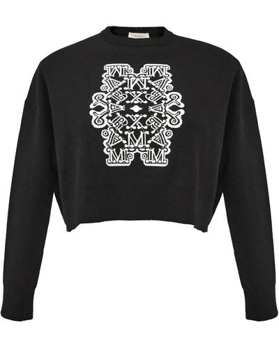 Max Mara Jacquard wolle cropped pullover - Schwarz