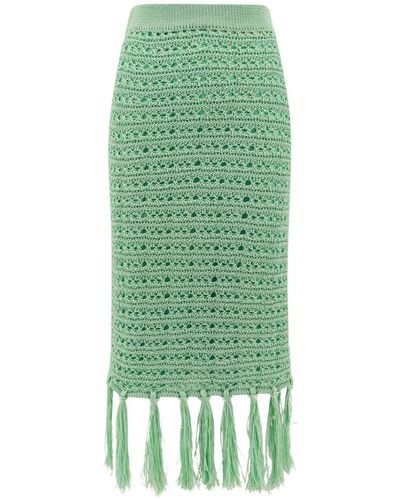 Erika Cavallini Semi Couture Falda con flecos y motivo perforado - Verde
