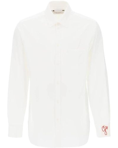 Golden Goose Camicia in cotone canvas consumato con decorazioni - Bianco