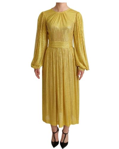 Dolce & Gabbana Robe longue jaune plissée en tulle cristal
