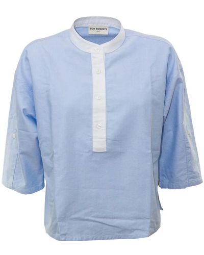 Roy Rogers Darinkragen baumwollhemd mit weiten ärmeln - Blau