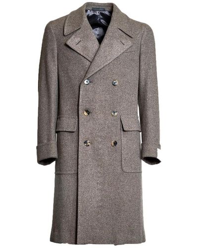 Caruso Double-Breasted Coats - Grey