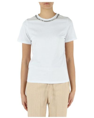 Emme Di Marella T-shirt in cotone ordine con strass - Bianco