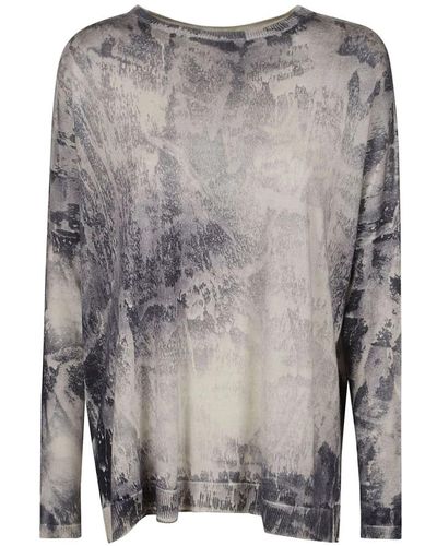 Avant Toi Marmo effect boat neck pullover with slits - Grigio
