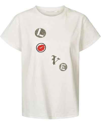 Rabens Saloner Vintage 70er inspiriertes t-shirt mit coolen details - Weiß