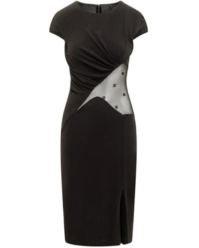 Givenchy Vestido negro de crepé drapeado con detalles de malla semitransparente