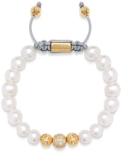Nialaya Women`s beaded bracelet with white sea pearl and gold - Metálico
