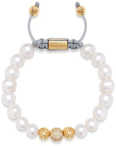 Nialaya `s beaded bracelet with white sea pearl and gold - Mettallic