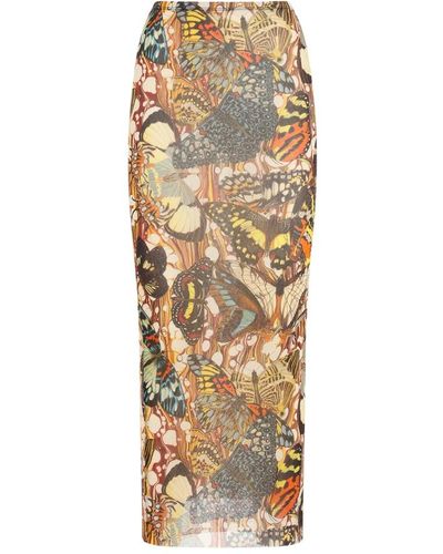 Jean Paul Gaultier Falda de malla estampado de mariposas - Metálico