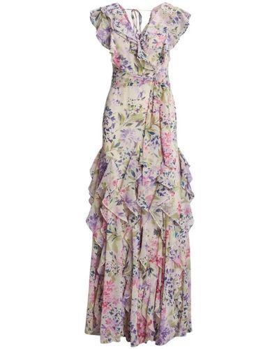 Ralph Lauren Floral Ruffle-trim Georgette Gown - Multicolor