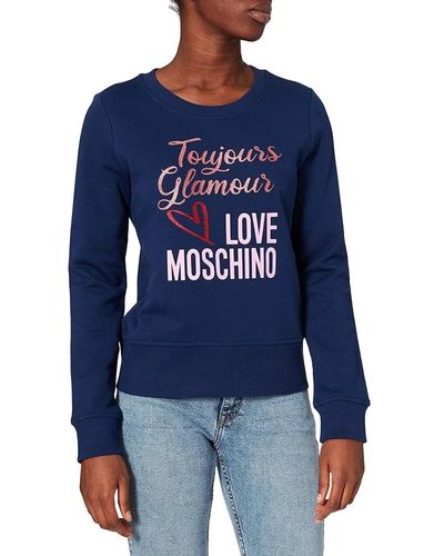 Love Moschino E Baumwollpullover mit Markendesign - Blau