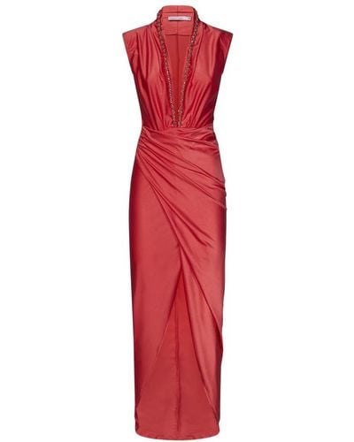 Amen Drapiertes asymmetrisches kleid mit metallketten-detail - Rot