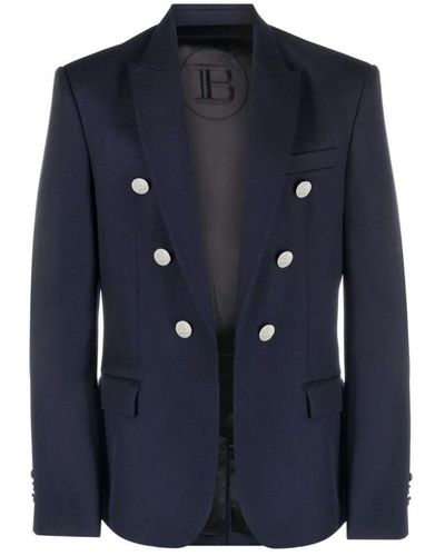 Balmain Embossed-button double-breasted blazer - Blu