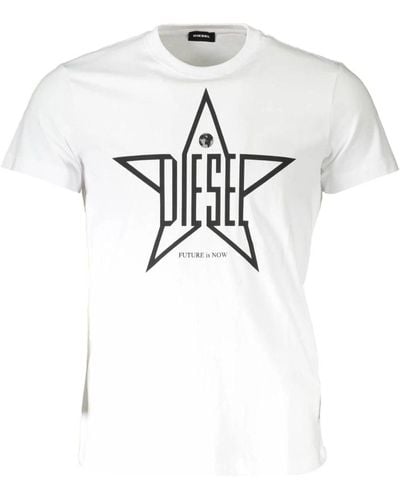 DIESEL T-shirt logo girocollo bianco cotone