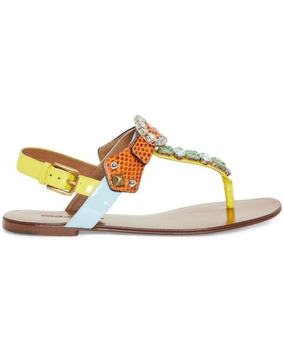 Dolce & Gabbana Dolce Gabbana Leather Ayers Crystal Sandals Flip Flops Shoes - Multicolour