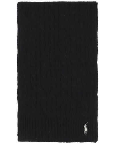 Ralph Lauren Sciarpa in morbida lana e cashmere a maglia a trecce - Nero