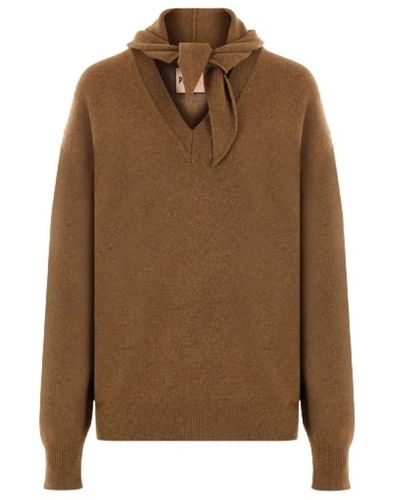 Plan C Suéter de lana y cachemira marrón con bufanda