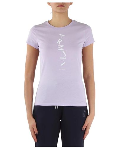 Armani Exchange T-shirt in cotone slim fit con logo frontale - Viola