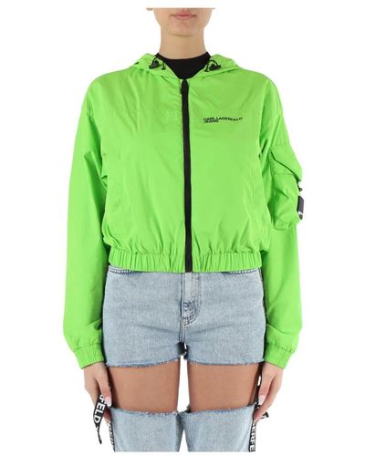 Karl Lagerfeld Chaqueta de tela técnica con capucha y logo - Verde