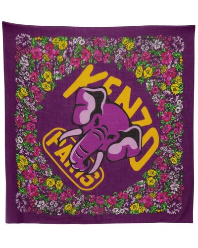 KENZO Sciarpa in lana con stampa floreale di elefante - Viola