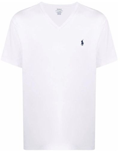 Ralph Lauren Weiße baumwoll v-ausschnitt polo shirt