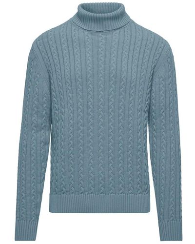 Bomboogie Caldo maglione girocollo in cotone a maglia a trecce - Blu
