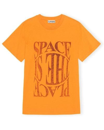 Ganni Space text print cotton t-shirt - Orange