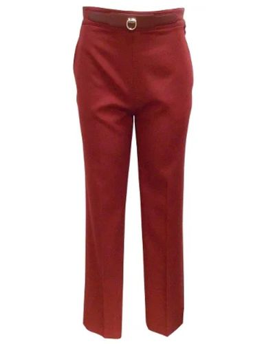 Hermès Pantaloni in lana lana usati in gabardine con taglio dritto - Rosso
