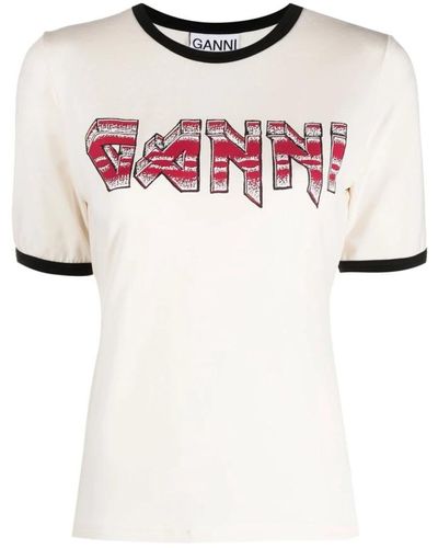 Ganni Logo print baumwoll t-shirt - Pink